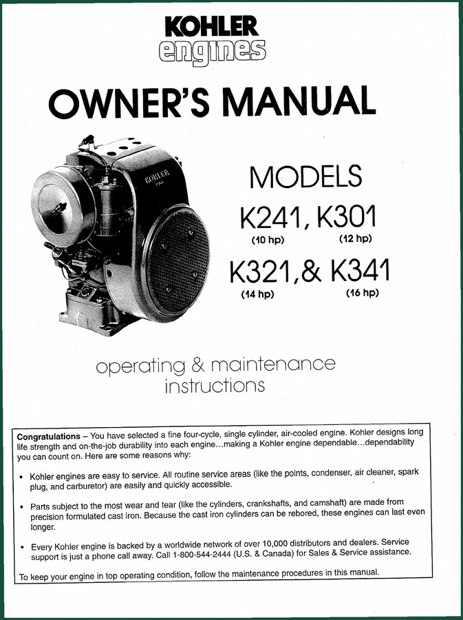 Kohler K241, K321, K301, K341 User Manual – 16 Pages of Factory Specs