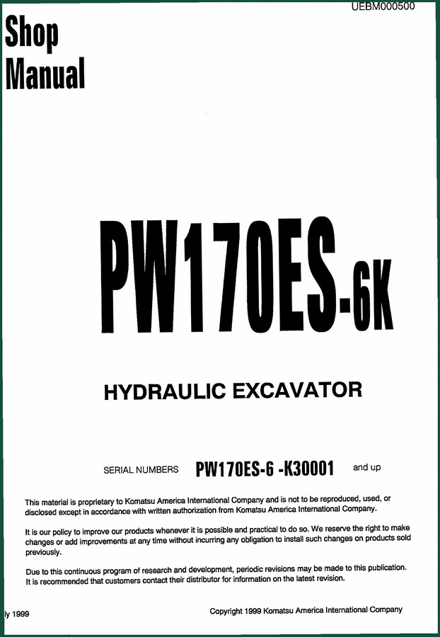Komatsu 70ES-6 1999 Service Manual – Factory Specs for Engine & Hydraulics