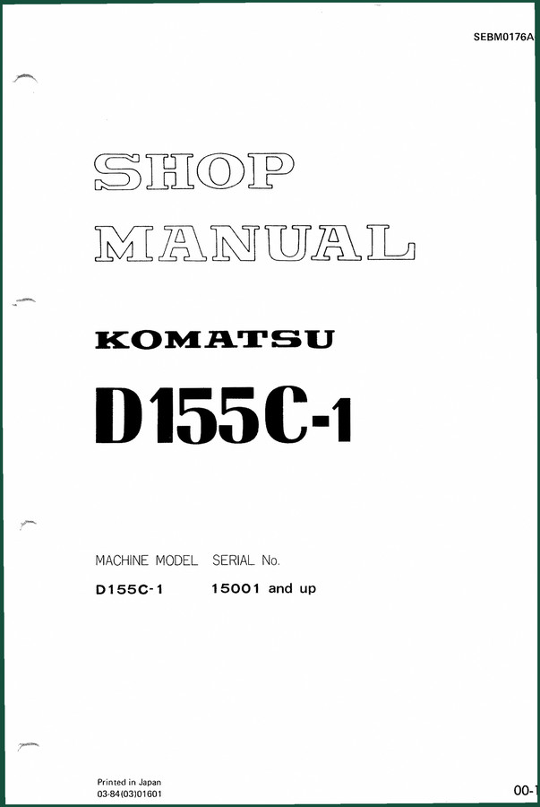 Komatsu D155C-1 Workshop Manual – Factory Engine & Powertrain Specs