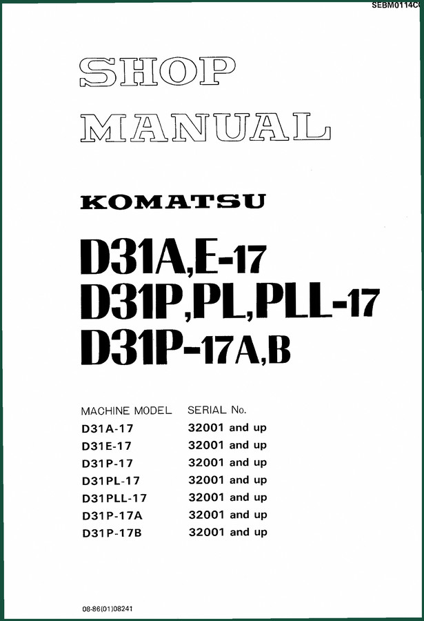 Komatsu D31A, D31E, D31P, D31PL, D31PLL Workshop Manual – 404 Pages