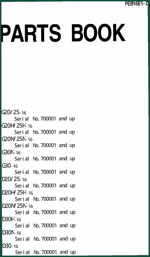 Komatsu FG20, FG30, FG20H, FG20N, FG30N Parts Catalog – 512 Pages OEM Exploded Views