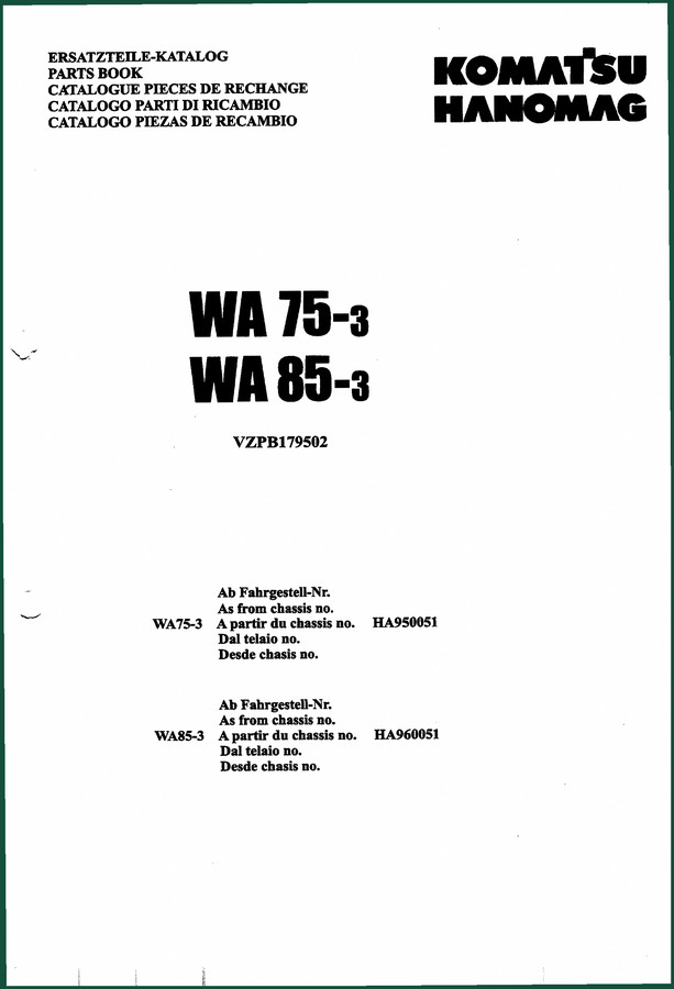 Komatsu Hanomag WA75-3, WA85-3 Parts Catalog – 232 Pages