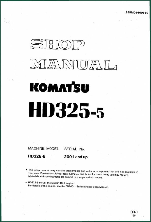 Komatsu HD325-5 Workshop Manual – 718 Pages of Factory Specs