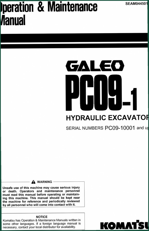 Komatsu PC09-1 2004 Operators Manual – Factory Specs & Safety