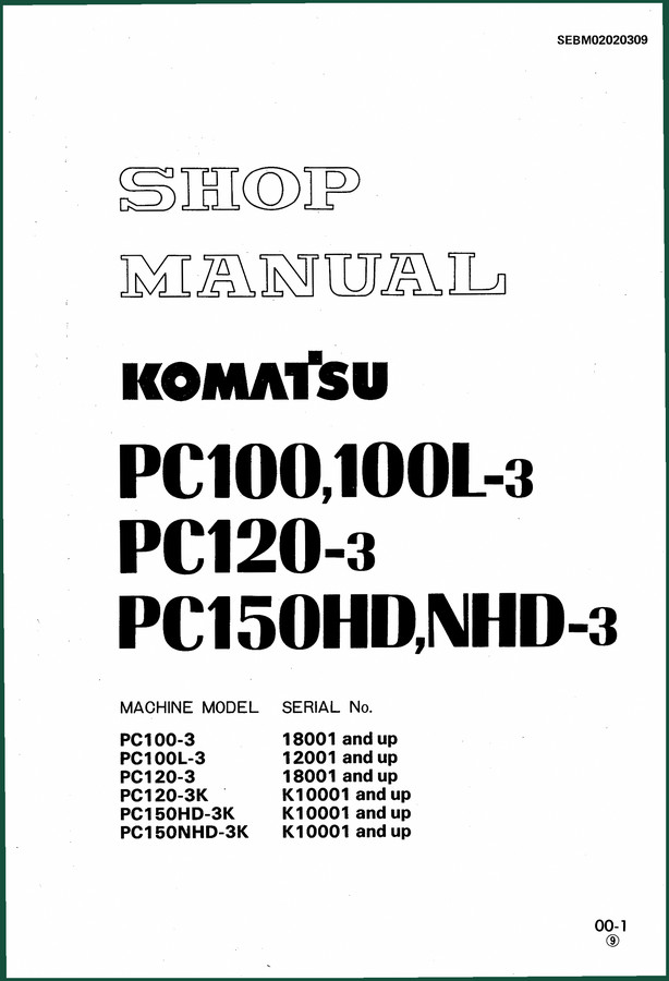 Komatsu PC120-3, PC100-3 Workshop Manual – 629 Pages of Factory Specs