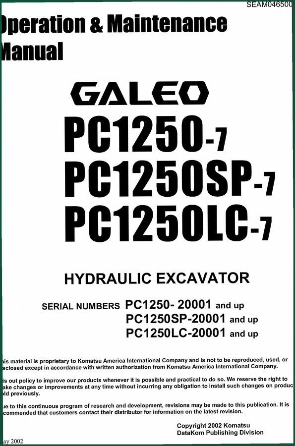 Komatsu PC1250-7, PC1250SP-7 2002 Technical Manual – 56 Pages