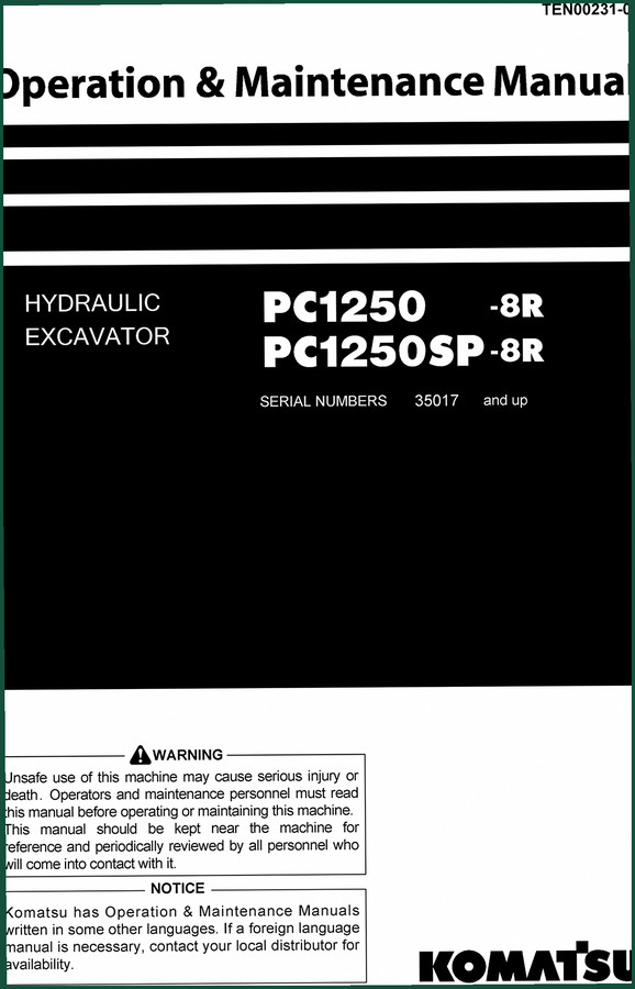 Komatsu PC1250-8R, PC1250SP-8R Operators Manual – 387 Pages of Factory Specs