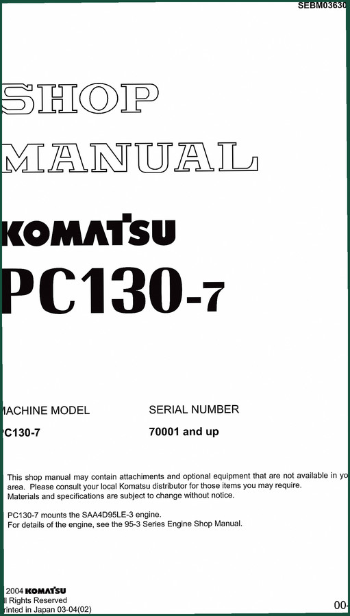 Komatsu PC130-7 2004 Workshop Manual – Factory Specs for Hydraulic & Engine Systems
