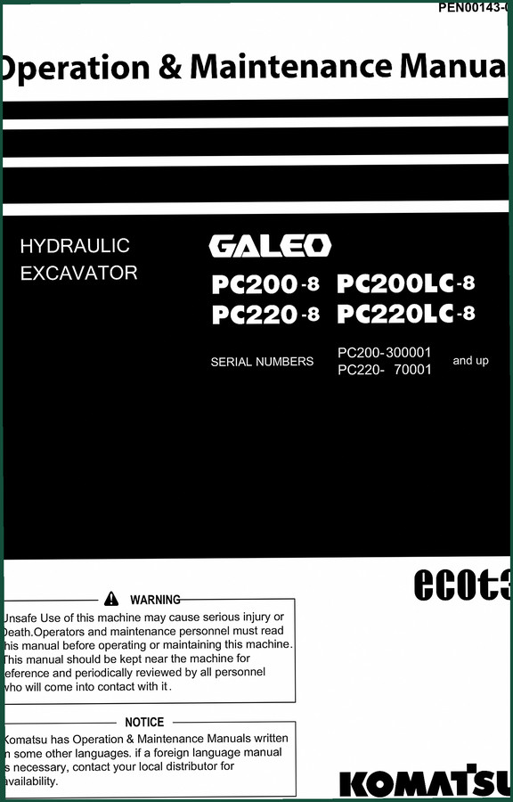 Komatsu PC200-8 Operators Manual – Factory Specs & Safety