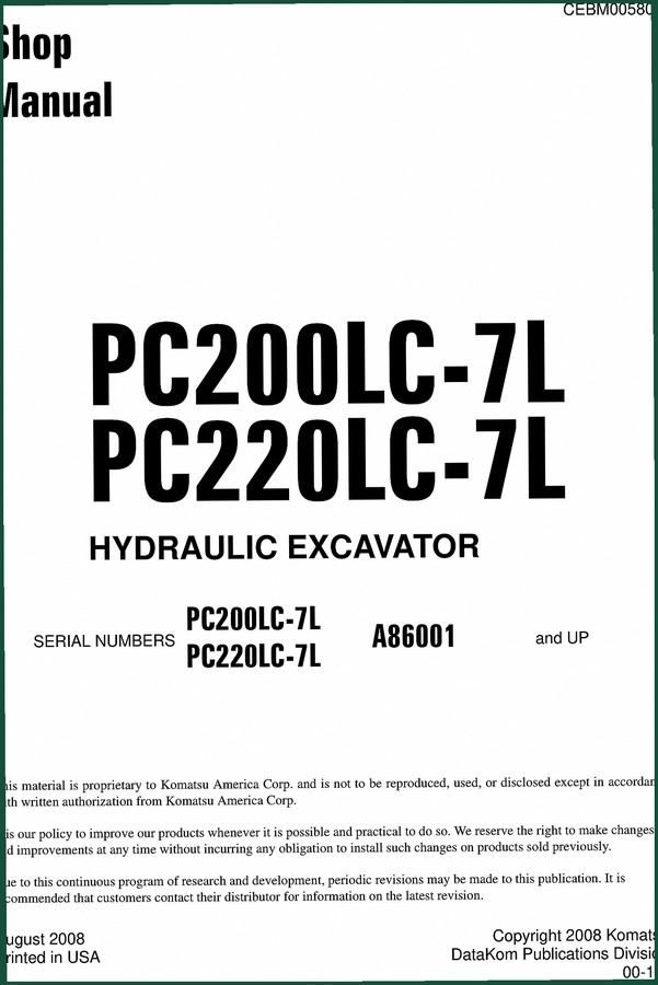 Komatsu PC200LC-7L, PC220LC-7L 2008 Service Manual |
AutoFix Global