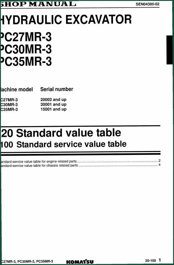 Komatsu PC27MR-3, PC30MR-3, PC35MR-3 Technical Manual – Factory Service Specs