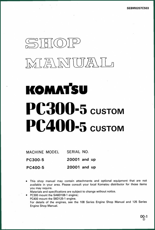 Komatsu PC300-5, PC400-5 Workshop Manual – 525 Pages of Factory Specs