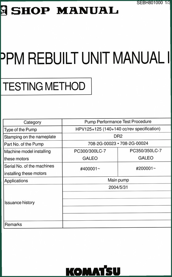 Komatsu PC300-7, PC300LC-7, PC350-7, PC350LC-7 Technical Manual – 31 Pages
