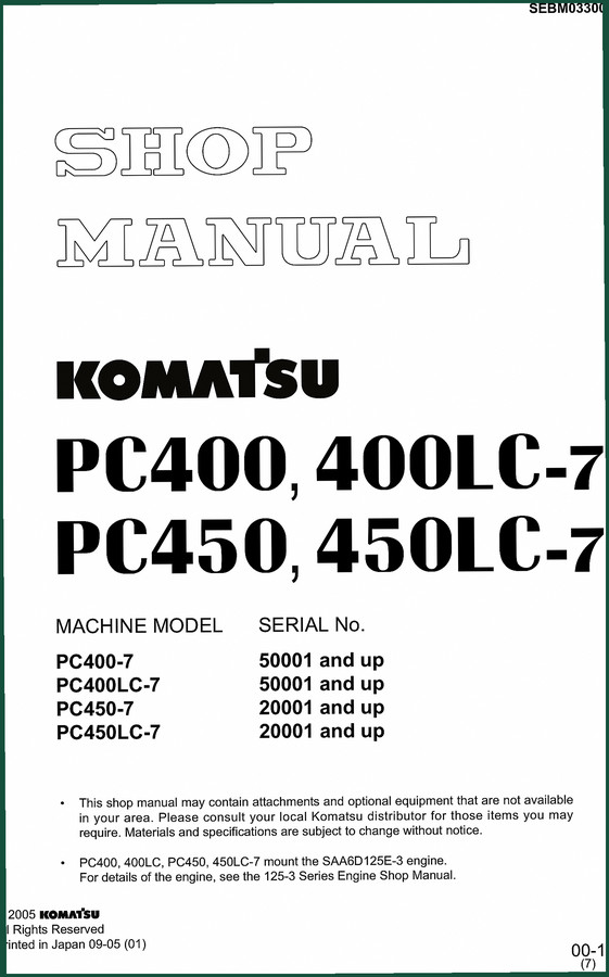 Komatsu PC400-7, PC400LC-7, PC450-7, PC450LC-7 2005 Workshop Manual – 782 Pages of Factory Specs