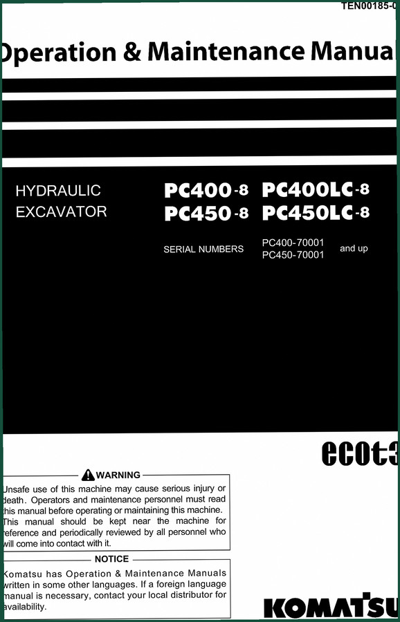 Komatsu PC400LC-8, PC450LC-8, PC400-8, PC450-8 Operators Manual – 391 Pages
