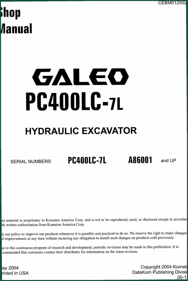 Komatsu PC400LC-7L 2004 Service Manual – 826 Pages of Factory Specs