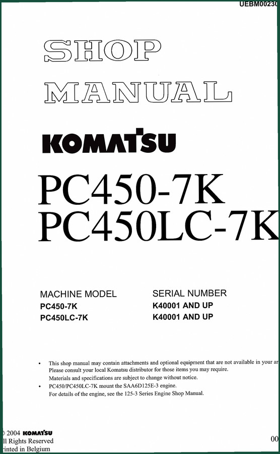 Komatsu PC450-7K, PC450LC-7K 2004 Workshop Manual – 766 Pages