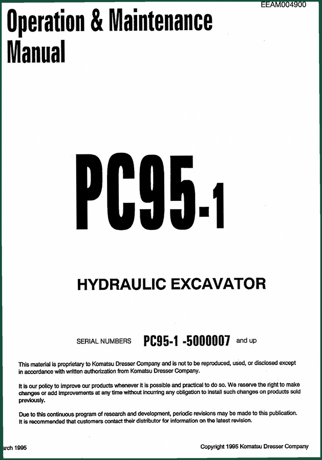 Komatsu PC95 1995 User Manual – 147 Pages of Factory Operation & Maintenance Specs