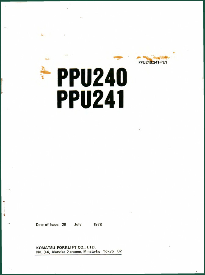 Komatsu PPU240, PPU241 1978 Parts Catalog – OEM Factory Exploded Views
