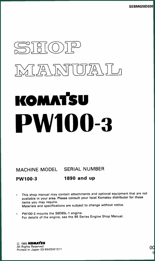 Komatsu PW100-3 Hydraulic Schematic – OEM Parts & Piping Diagrams