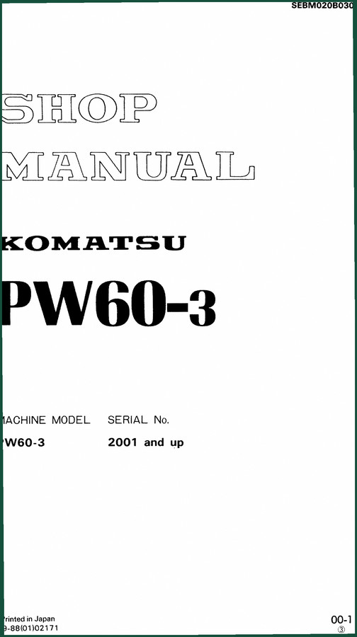 Komatsu PW60-3 Workshop Manual – 355 Pages of Factory Specs