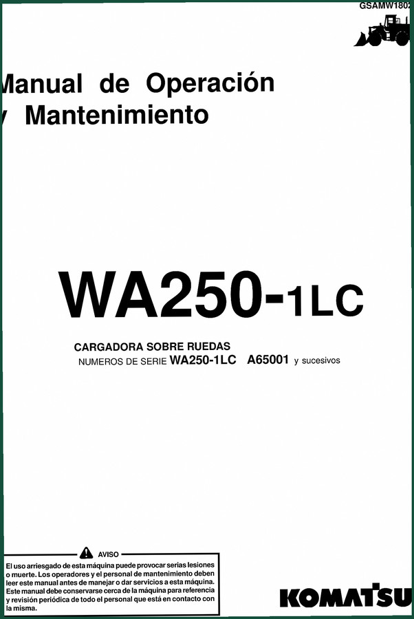 Komatsu WA250-1LC Operators Manual – Factory Specs & Maintenance