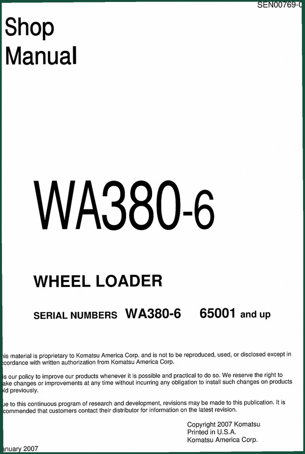 Komatsu WA380-6 2007 Workshop Manual – 1340 Pages