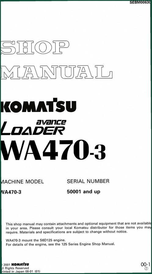 Komatsu WA470-3 2001 Workshop Manual – 897 Pages of Factory Specs