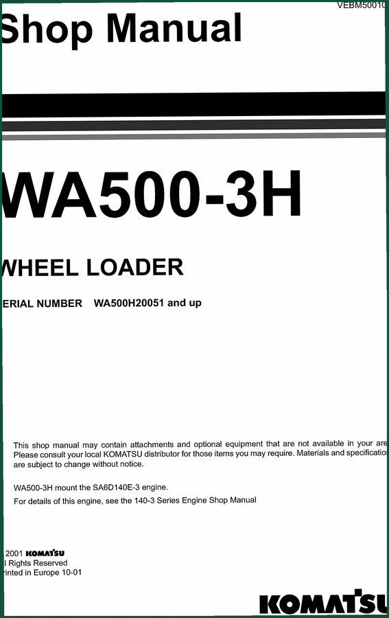 Komatsu WA500-3 2005 Workshop Manual – 1274 Pages