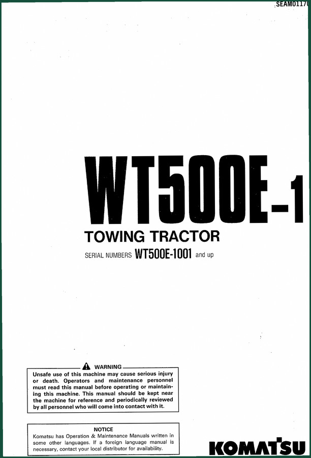 Komatsu WT500E-1 Operators Manual – Factory Specs for Towing Tractors