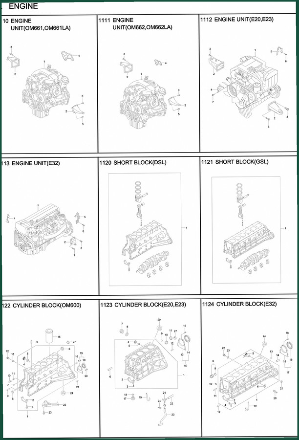 Korando OM661, OM661LA, OM662, OM662LA, E20 Parts Catalog