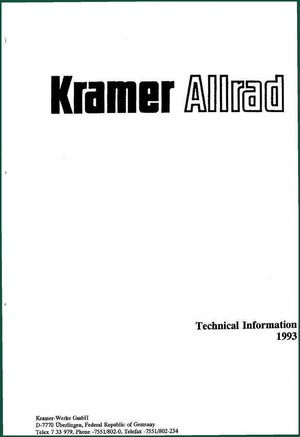Kramer Allrad 211-412 ET 1993 Technical Manual | Factory Specs