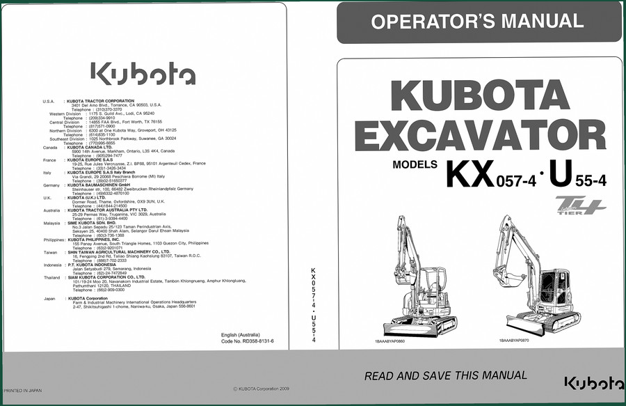 Kubota KX057-4 Operators Manual – 127 Pages OEM