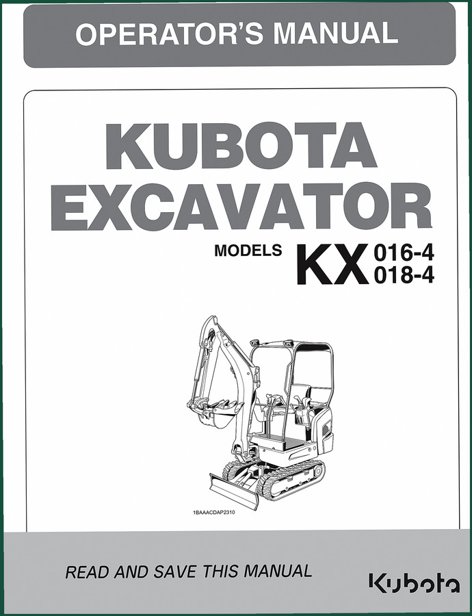 Kubota KX018-4, KX016-4 Operators Manual – 98-Page Factory OEM