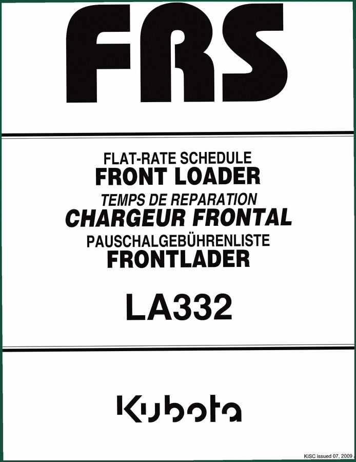 Kubota LA332 2009 Technical Manual – Flat-Rate Schedule & Repair Times