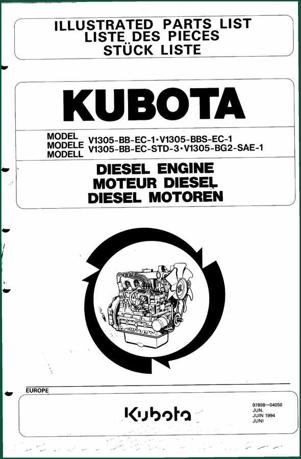 Kubota V1305-BB-EC-1, V1305-BBS-EC-1, V1305-BB-EC-STD-3, V1305-BG2-SAE-1 1994 Parts Catalog
