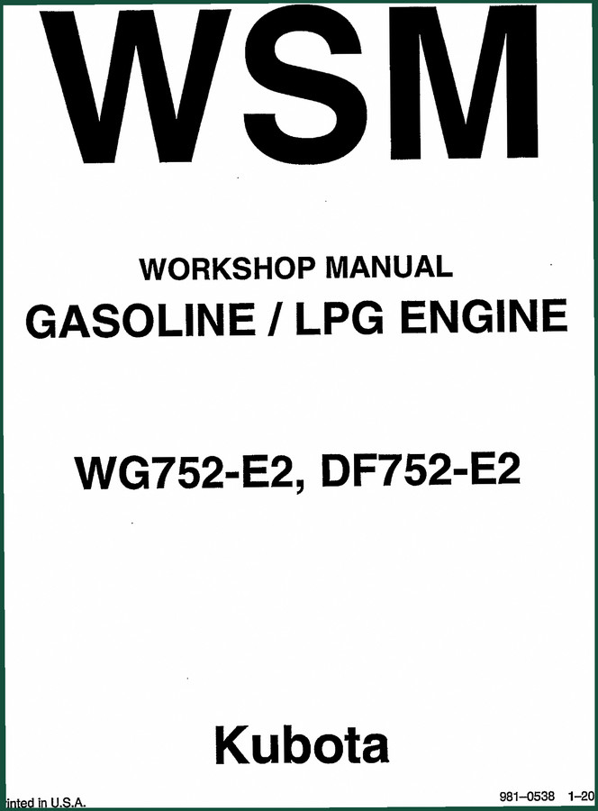 Kubota WG752-E2, DF752-E2 2003 Workshop Manual – OEM Service Data
