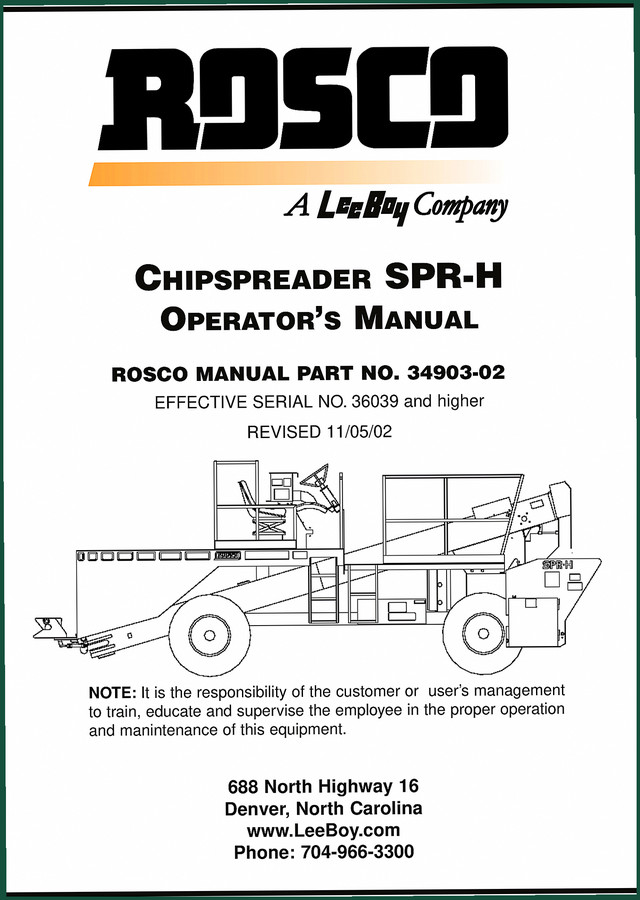 Leeboy SPR-H 2002 Operators Manual – Factory Specs
