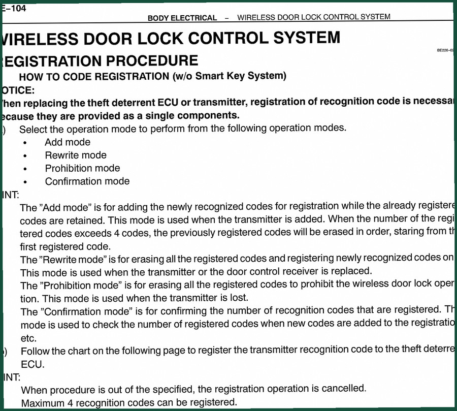 Lexus LS430 Technical Manual – Wireless Door Lock Registration
