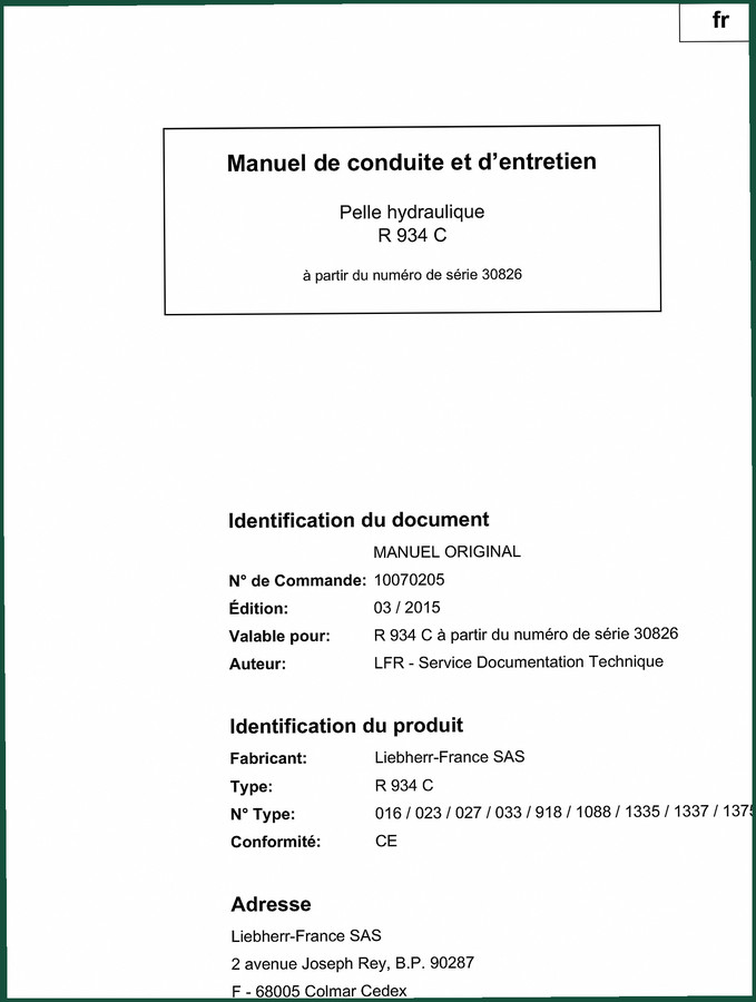 Liebherr-france SAS R 934 C 2015 User Manual – OEM Specs