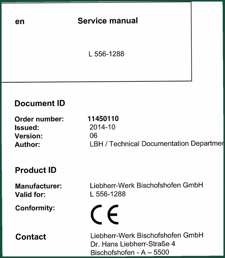 Liebherr L 556 2014 Service Manual – Factory Technical Data & Specs