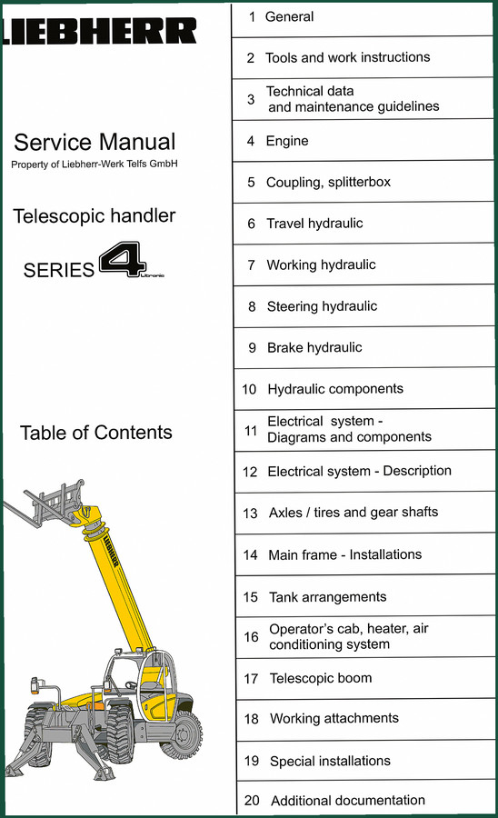 Liebherr Serie 4 2013 Service Manual – Factory Specs for Telescopic Handler