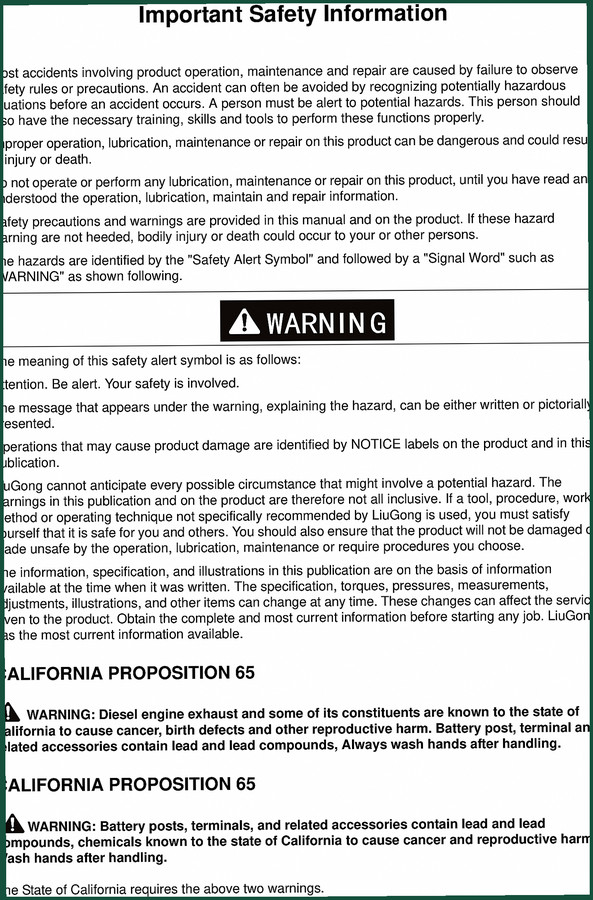 Liugong CLG835 Operators Manual – 105-Page OEM Specs