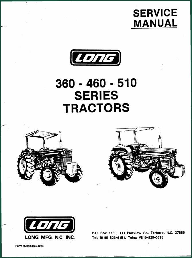 Long Agribusiness 360, 460, 510 1983 Service Manual – Factory Specs