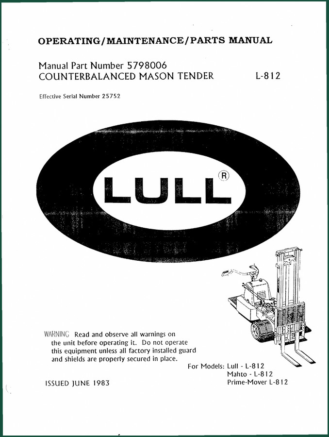 Lull L-812 1983 Parts Catalog – OEM Parts Identification Manual