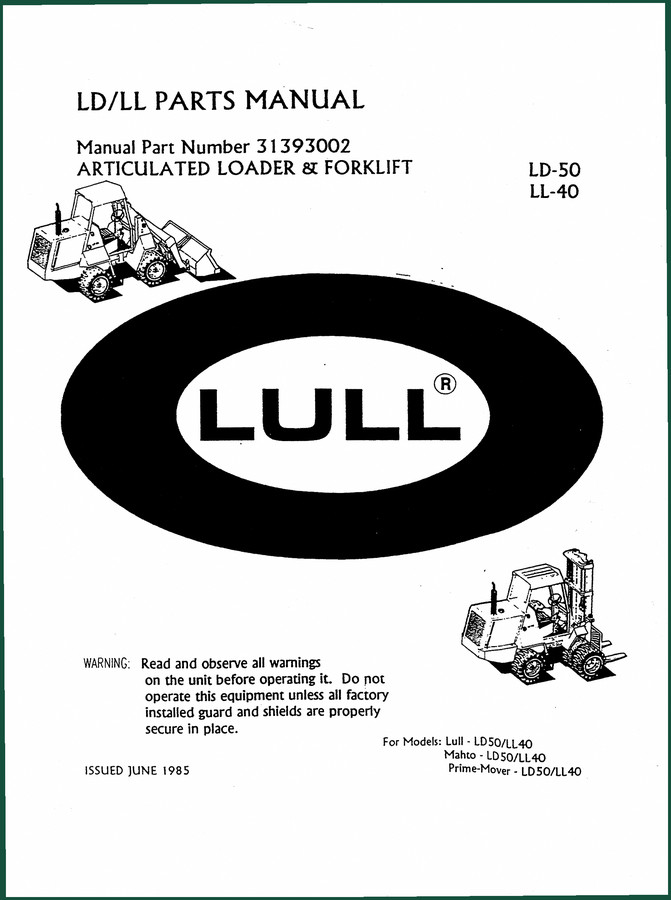 Lull LD50, LL40 1985 Parts Catalog – 252 Pages OEM Index