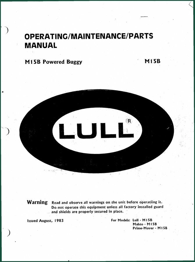 Lull M15B 1983 Service Manual – Factory Specs & Parts