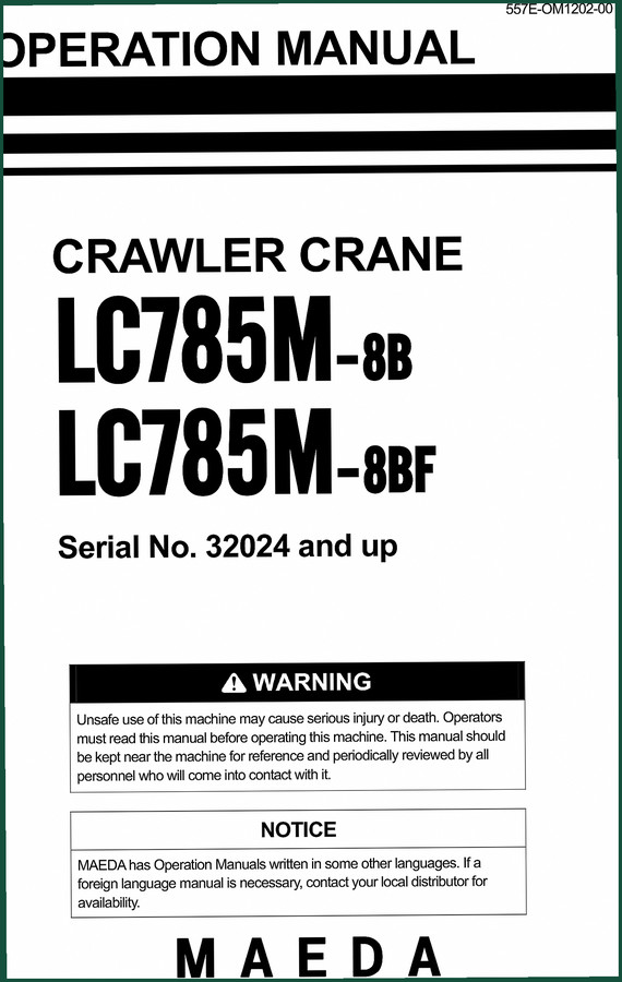 Maeda LC785M-8B, LC785M-8BF Operators Manual – 401 Pages