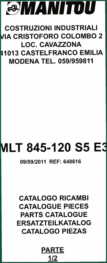 Manitou MLT 845-120 S5 E3 2011 Parts Catalog – 468 Pages OEM