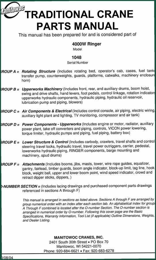 Manitowoc 4000W Ringer Parts Catalog – 104 Pages of OEM Specs